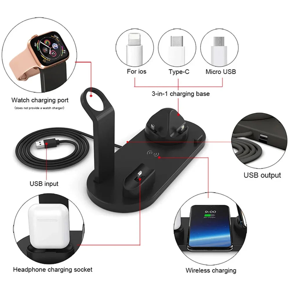 Universal Wireless Charging Station for iPhone17 16, 15, 14, 13, 12, 11 Pro Max/Pro/Mini/Plus & for AirPods Pro 2 - Quick Charge