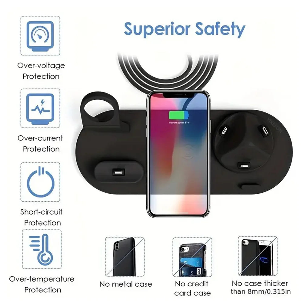 Universal Wireless Charging Station for iPhone17 16, 15, 14, 13, 12, 11 Pro Max/Pro/Mini/Plus & for AirPods Pro 2 - Quick Charge
