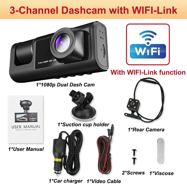 Dash Cam for Cars WIFI APP Car DVR 2/3lens Front Camera Video Recorder Rear View Camera for Vehicle Black Box Car Assecories