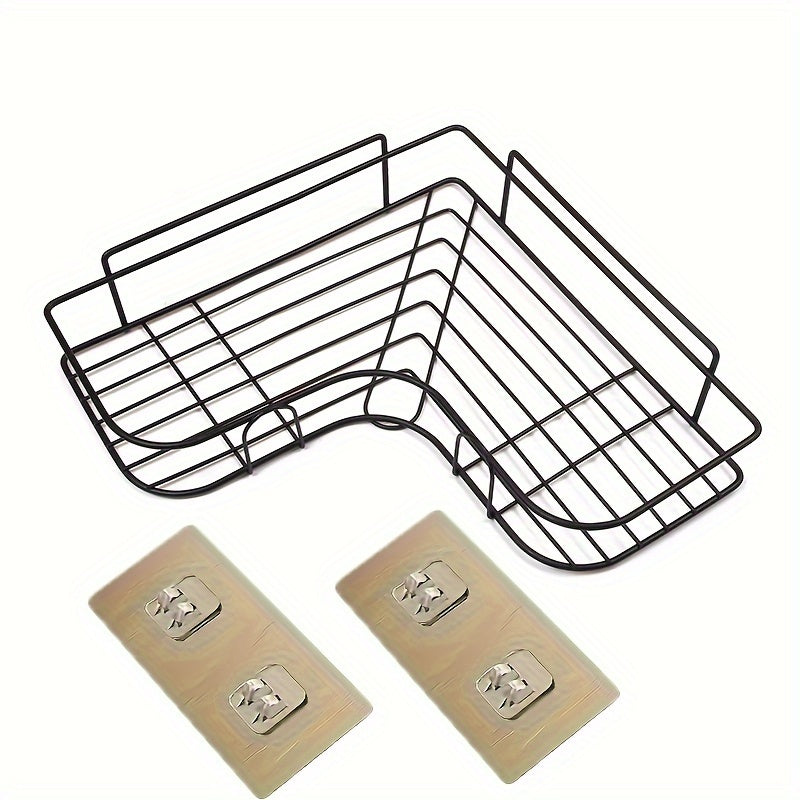 1pc Heavy-Duty Cast Iron Corner Shelf - No Drill Adhesive/Bolt- Wall-Mounted Angled Bath Shelf, Space-Saving Curved Shelves for Small Bathrooms, Installation (No Tools/Screws) Suitable for Bathrooms, Shelves